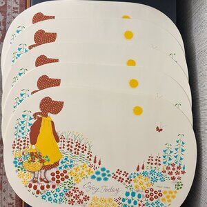 Set of 5 Vintage Holly Hobbie American Greetings Placemats Table Setting